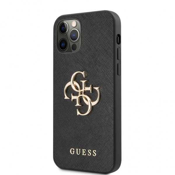 Guess iPhone 12 Pro Max -kuori 4G Logo Saffiano Musta