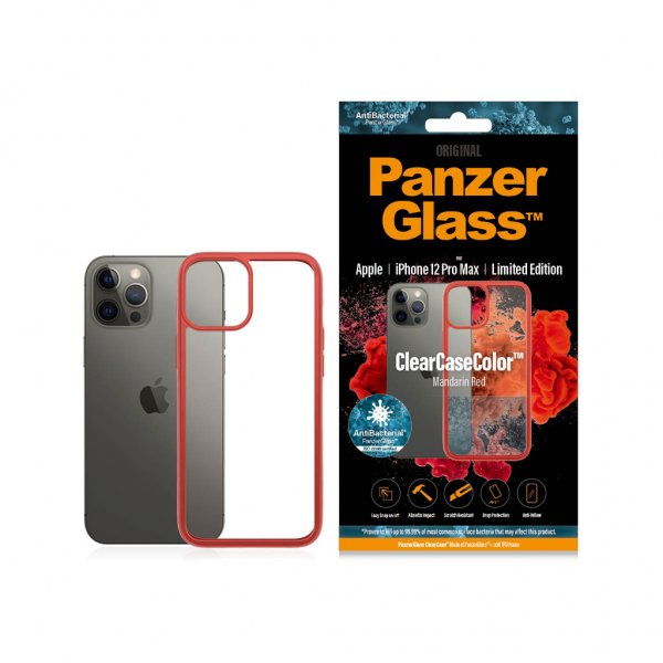 PanzerGlass iPhone 12 Pro Max ClearCase Color Mandarin Red -kuori