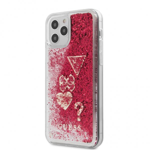 Guess iPhone 12 Pro Max -kuoret Liquid Glitter Charms Raspberry