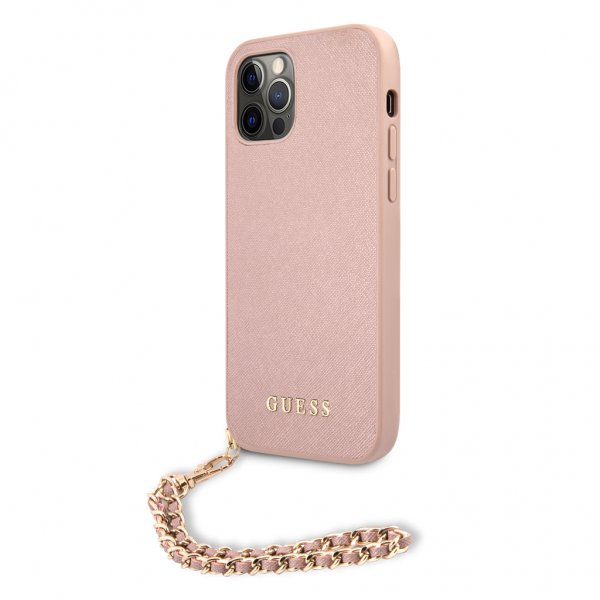 Guess iPhone 12 Pro Max Kuori Saffiano Chain Pink