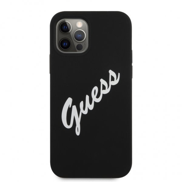 Guess iPhone 12 Pro Max Kuori Vintage Silicone Musta