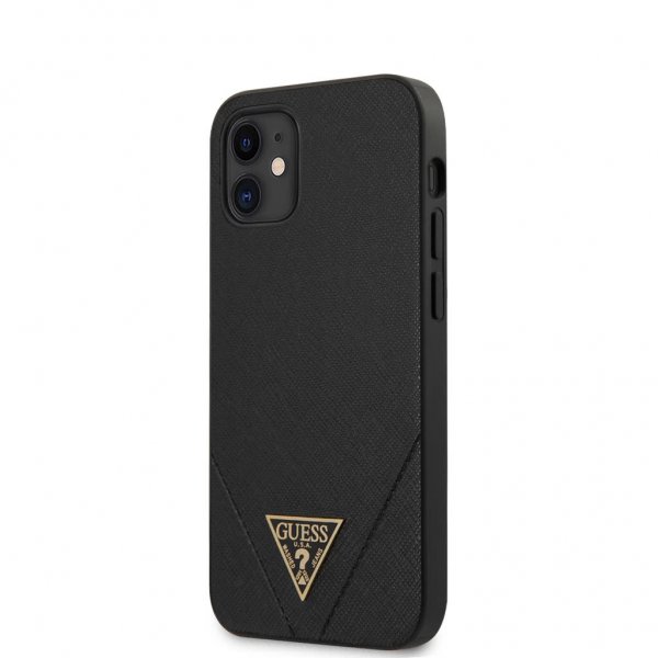 Guess iPhone 12 Mini Saffiano V Stitch -suojakuori, musta