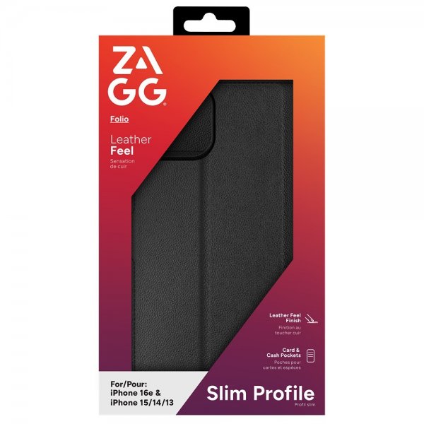 ZAGG iPhone 13/14/15/16e/17e Kotelo Folio Musta