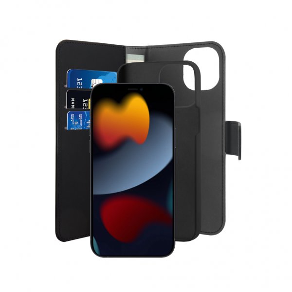 Puro iPhone 13 suojakuori Wallet Detachable 2 in 1 musta