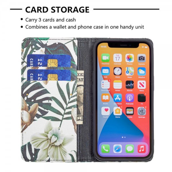 iPhone 13 Pro Flip-suojakotelo Lehti- ja Kukka-aiheella