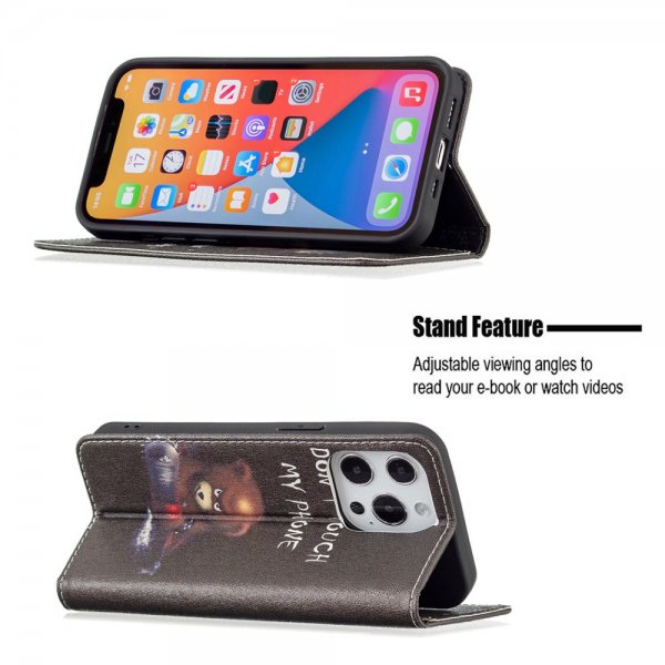 iPhone 13 Pro Kääntökotelo Motivoi "Don't Touch My Phone" -moottorisahalla