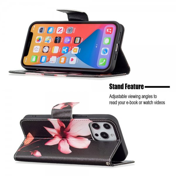 iPhone 13 Pro -suojakotelo, jossa vaaleanpunainen lootuskuvio