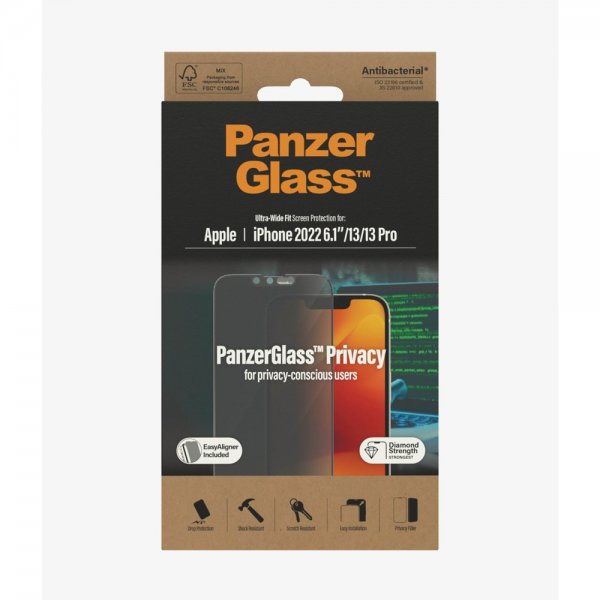 PanzerGlass iPhone 13/iPhone 13 Pro/iPhone 14 Näytönsuoja Ultra-Wide Fit Privacy EasyAligner