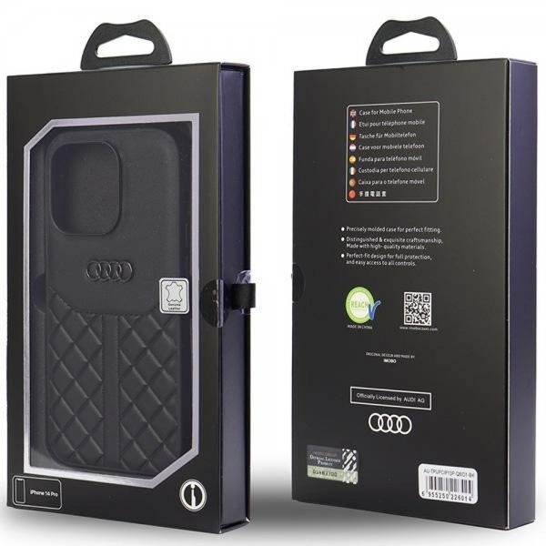Audi iPhone 13/iPhone 13 Pro -suojakotelo, aitoa nahkaa, musta