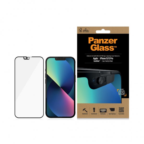 PanzerGlass iPhone 13/iPhone 13 Pro -näytönsuoja, Edge-to-Edge, CamSlider