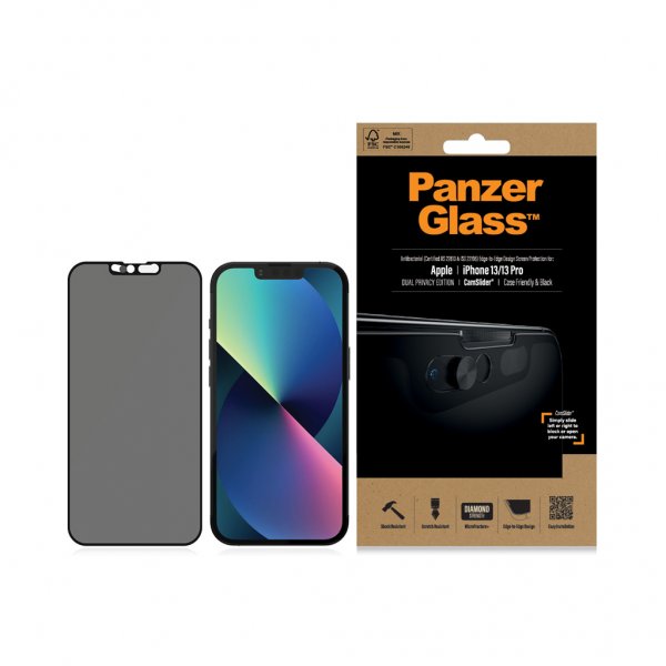 PanzerGlass iPhone 13/iPhone 13 Pro -näytönsuoja reunasta reunaan, CamSlider Privacy
