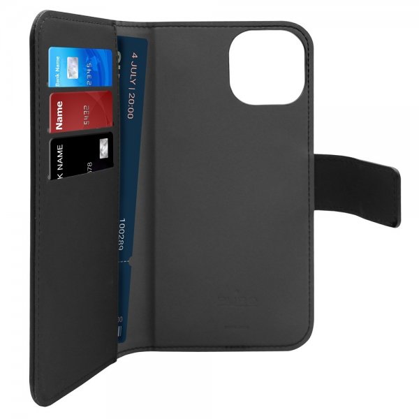 Puro iPhone 13/iPhone 14 Kotelo Detachable MagSafe Wallet Case Musta