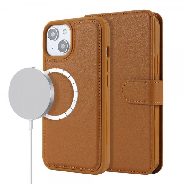 iPhone 13/iPhone 14 Kotelo irrotettavalla MagSafe-kuorella, ruskea