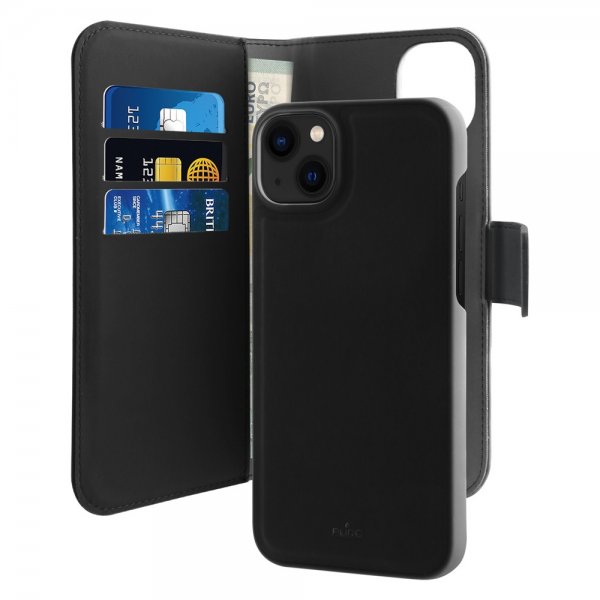 Puro iPhone 13/iPhone 14 Kotelo Wallet Detachable 2 in 1 Musta