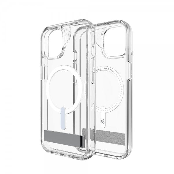 ZAGG iPhone 13/iPhone 14/iPhone 15 -suojakuori Crystal Palace Snap Kickstand Clear