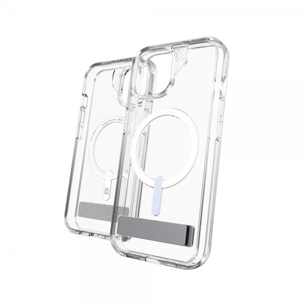 ZAGG iPhone 13/iPhone 14/iPhone 15 -suojakuori Crystal Palace Snap Kickstand Clear