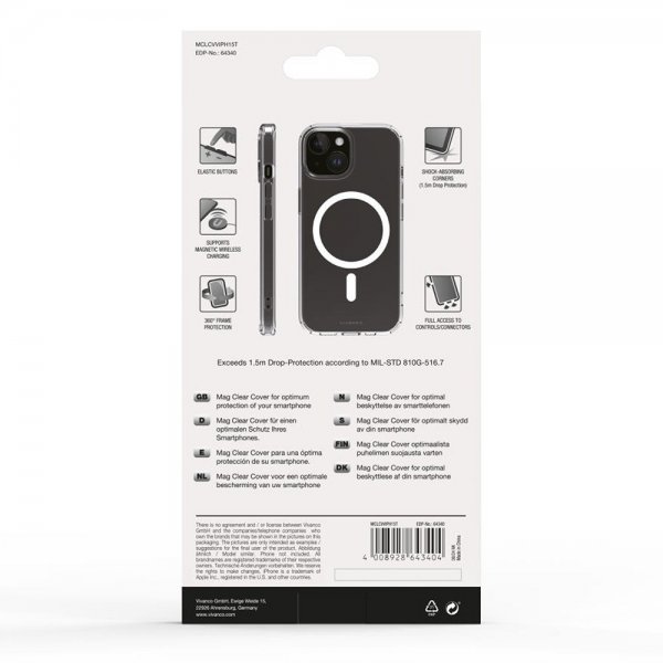 Vivanco iPhone 13/iPhone 14/iPhone 15 -suojakuori Mag Clear Transparent