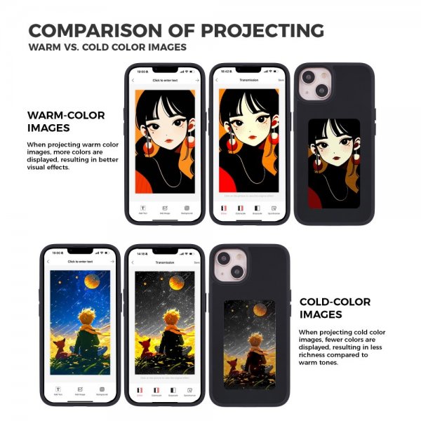 iPhone 13/iPhone 14 Kotelo sisäänrakennetulla E Ink -näytöllä Musta