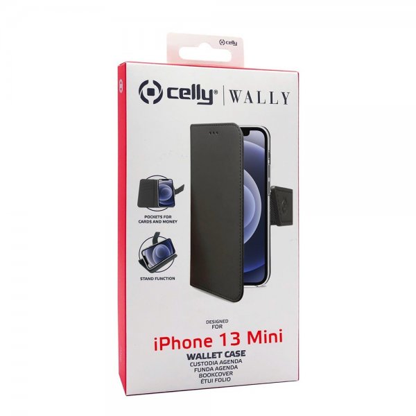 Celly iPhone 13 Mini Suojakotelo Wally Lompakkokotelo Musta