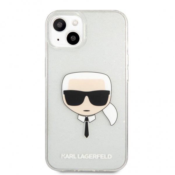 Karl Lagerfeld iPhone 13 Mini -kuori, täynnä hopeaglitteriä