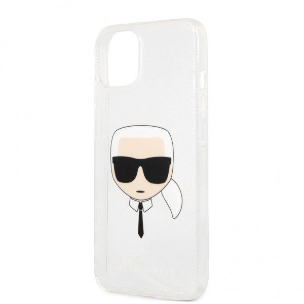 Karl Lagerfeld iPhone 13 Mini -kuori, täynnä hopeaglitteriä