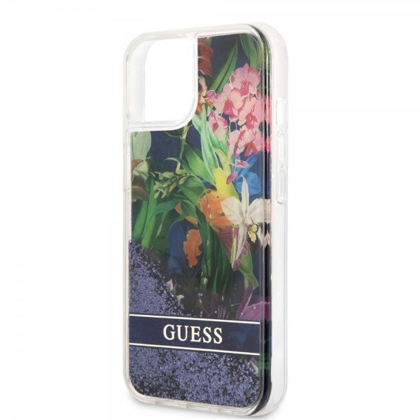 Guess iPhone 13 Mini Suojakuori Liquid Glitter Flower Pattern Sininen