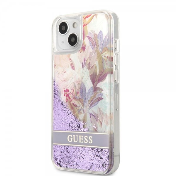 Guess iPhone 13 Mini Suojakuori Liquid Glitter Flower Pattern Lila