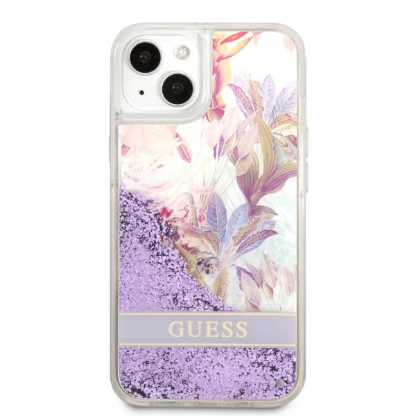 Guess iPhone 13 Mini Suojakuori Liquid Glitter Flower Pattern Lila