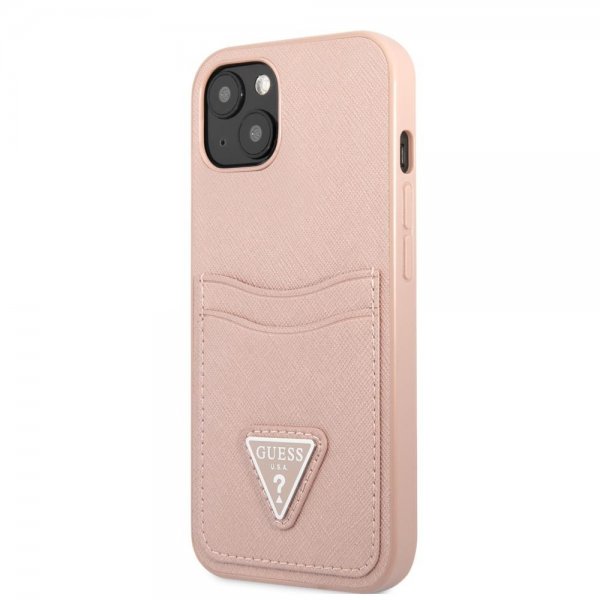 Guess iPhone 13 Mini Saffiano Double Cardslot -suojakuori, vaaleanpunainen
