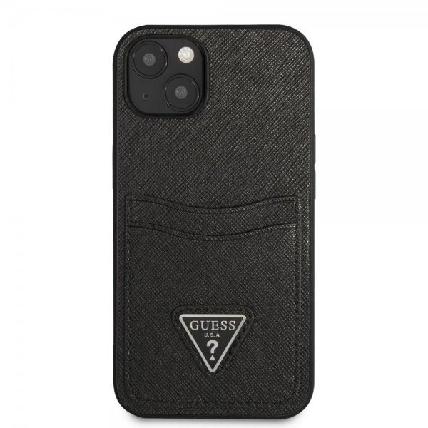 Guess iPhone 13 Mini -suojakuori Saffiano Double Cardslot Musta