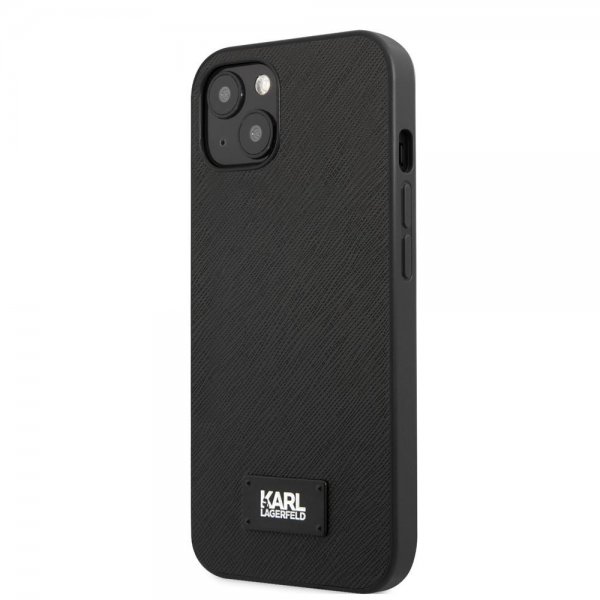 Karl Lagerfeld iPhone 13 Mini -kuori Saffiano Metal Plaque musta