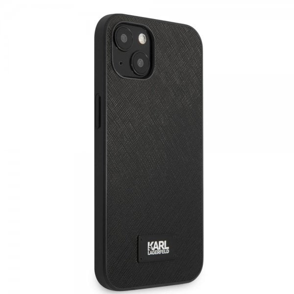 Karl Lagerfeld iPhone 13 Mini -kuori Saffiano Metal Plaque musta