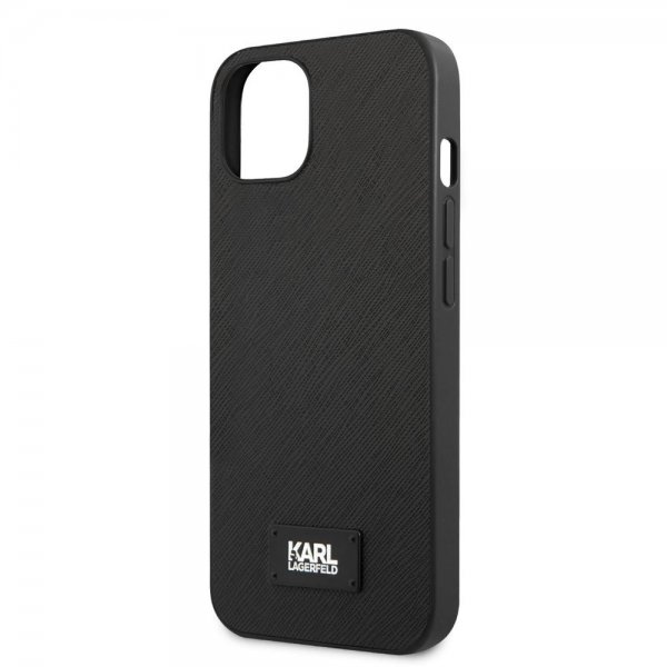 Karl Lagerfeld iPhone 13 Mini -kuori Saffiano Metal Plaque musta
