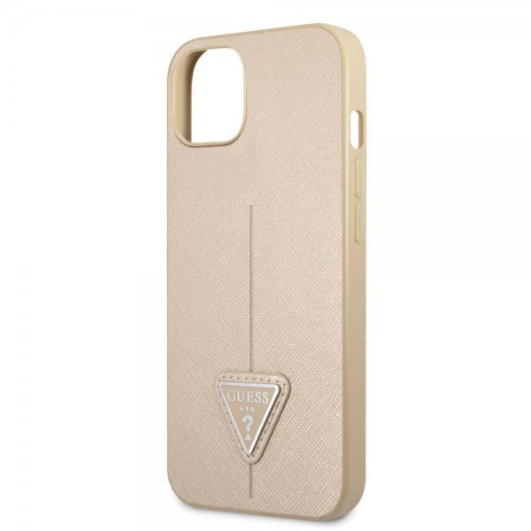 Guess iPhone 13 Mini Suojakuori Saffiano Metal Triangle Beige