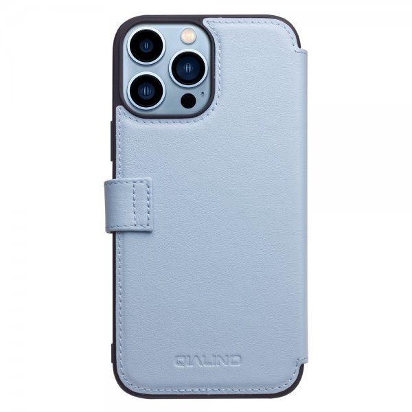 Qialino iPhone 13 Pro Kotelo Aito nahka Korttipaikka Sininen