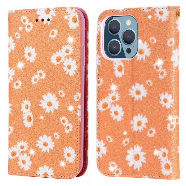 iPhone 13 Pro Kotelo Glitter Kukka Oranssi