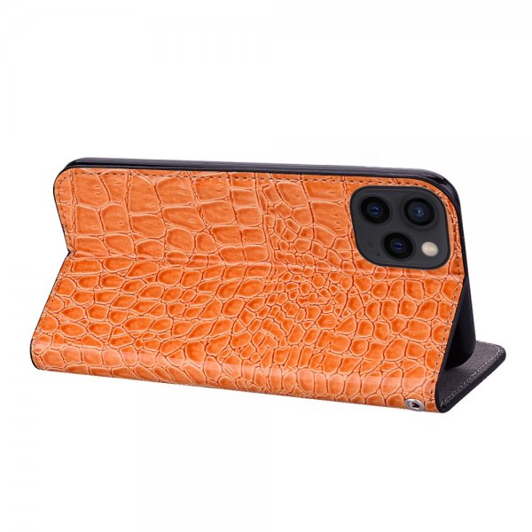 iPhone 13 Pro Kotelo Krokotiilikuvio Glitter Flip Oranssi