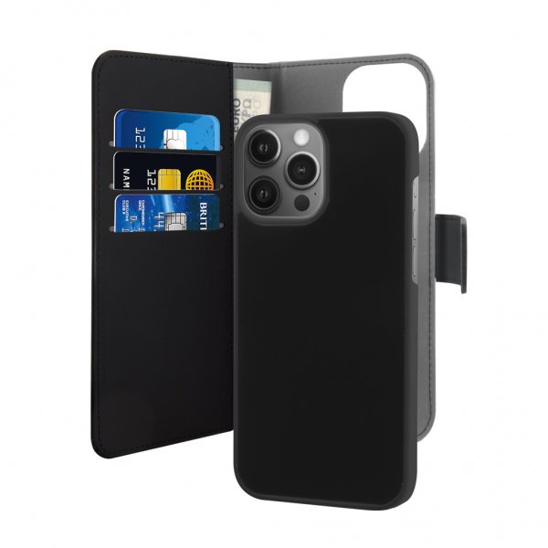 Puro iPhone 13 Pro Max Kotelo Wallet Detachable 2 in 1 Musta