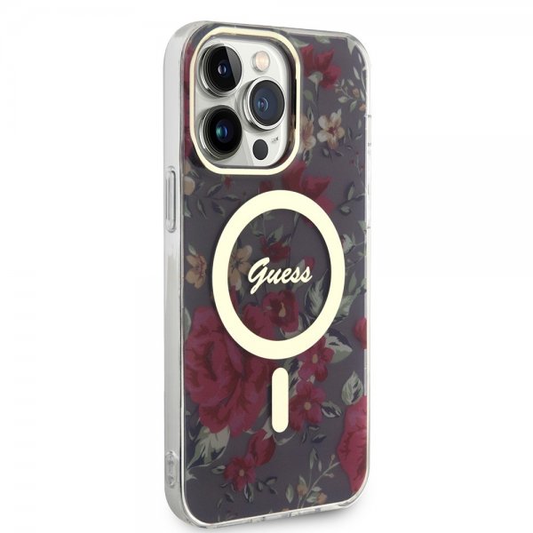 Guess iPhone 13 Pro Max kuori Flower MagSafe Khaki