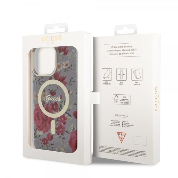 Guess iPhone 13 Pro Max kuori Flower MagSafe Khaki