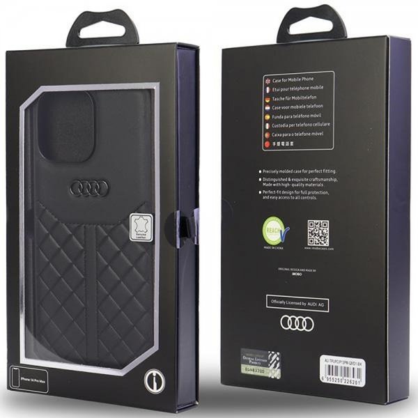 Audi iPhone 13 Pro Max -kotelo, aitoa nahkaa, musta