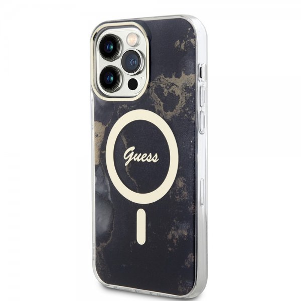 Guess iPhone 13 Pro Max -kuori Golden Marble MagSafe, musta
