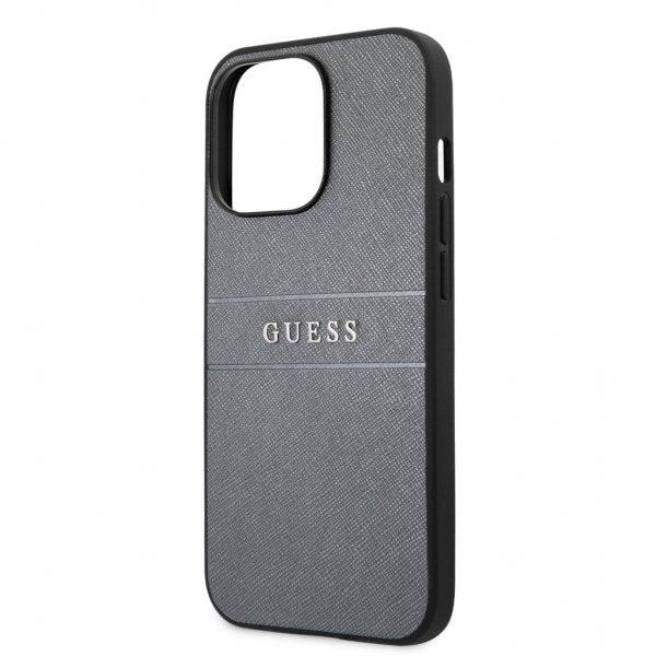 Guess iPhone 13 Pro Max Suojakuori Hot Stamp Metal Logo Harmaa
