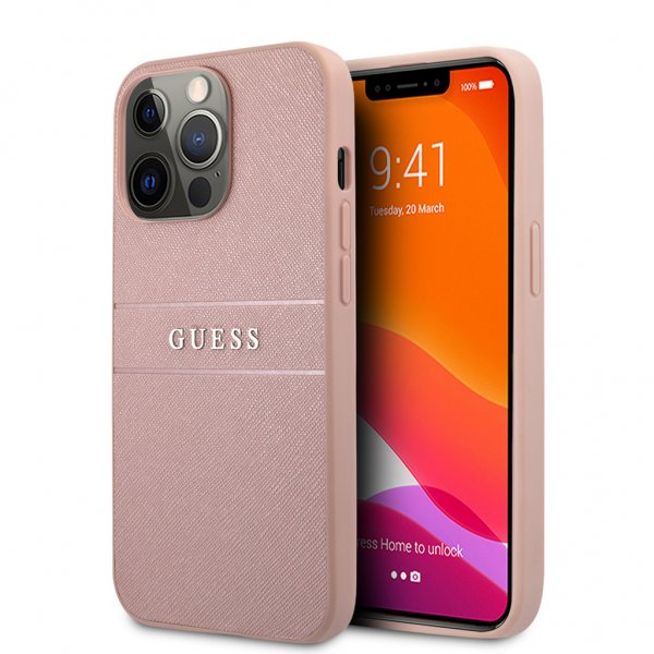 Guess iPhone 13 Pro Max Suojakuori Hot Stamp Metal Logo Pinkki