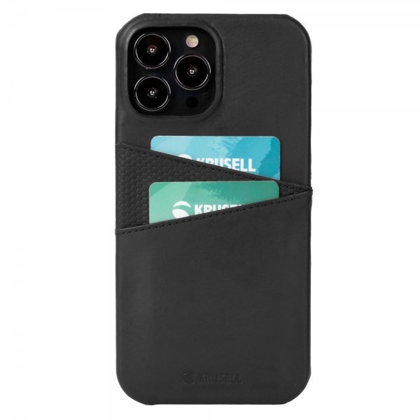 Krusell iPhone 13 Pro Max Suojakuori Nahka CardCover Vintage Musta