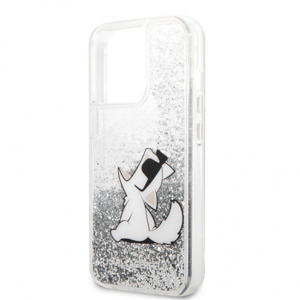 Karl Lagerfeld iPhone 13 Pro Max Suojakuori Liquid Glitter Choupette Hopea