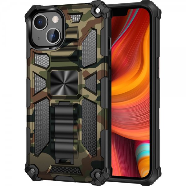 iPhone 13 Pro Kuori metallilevyllä Jalustatoiminto Maastokuvio Vihreä
