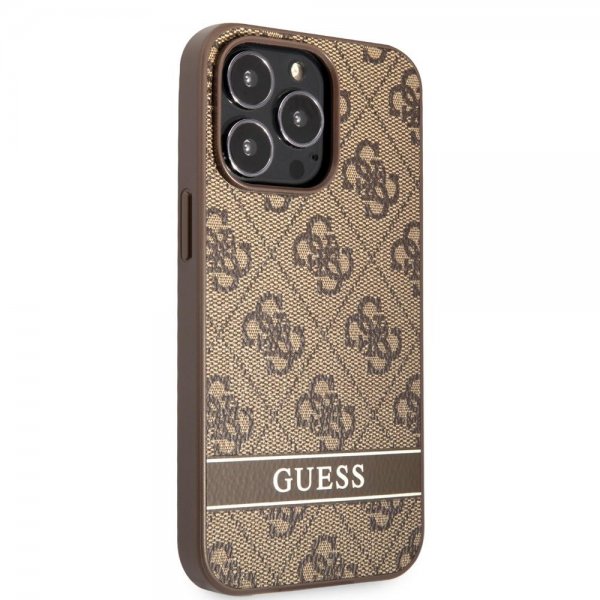 Guess iPhone 13 Pro Max -kuoret Printed Stripe Bottom, ruskea