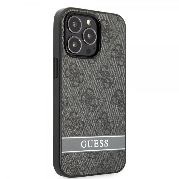 Guess iPhone 13 Pro Max -suojakuori, jossa painettu raita, pohja, harmaa