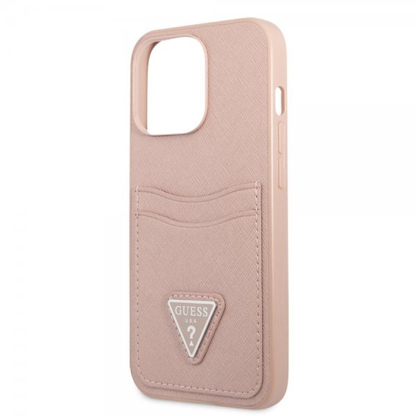 Guess iPhone 13 Pro Max -kuoret, Saffiano Double Cardslot, ruusunpunainen
